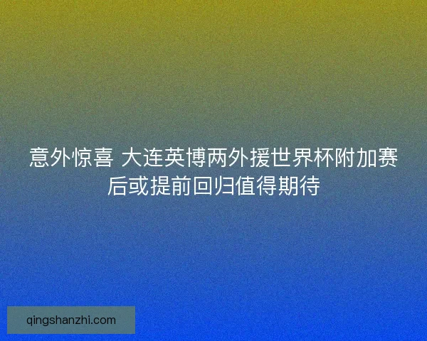 意外惊喜 大连英博两外援世界杯附加赛后或提前回归值得期待